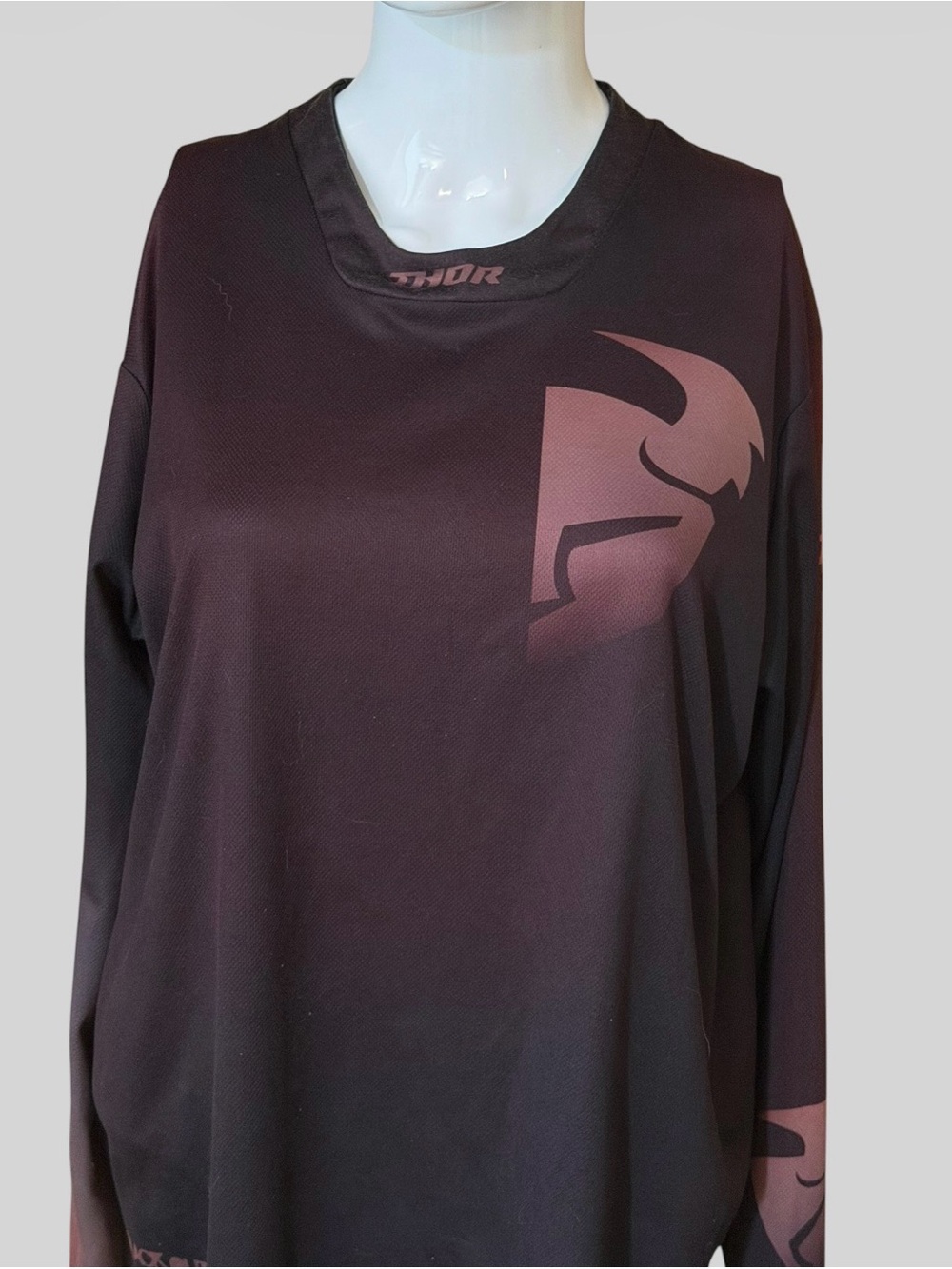 Thor Long Sleeve Motocross Jersey - Black with Maroon Logo - Picture 2 of 8